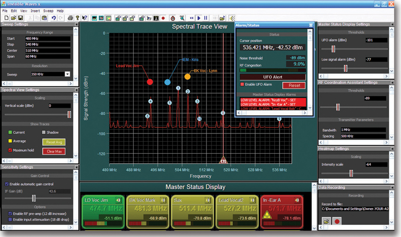 Kaltman Creations Invisible Waves X Windows-based RF Spectrum Scanner screen shot