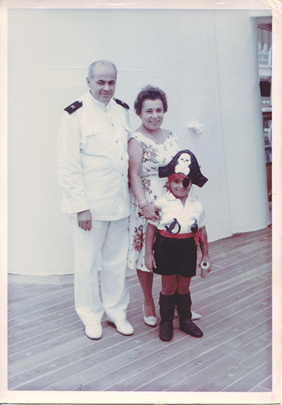 With Dad and Mom, as a pirate...