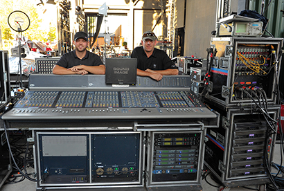 From left, monitor tech/Pro Tools operator Scott Ferguson and monitor engineer Mark Gould. Photo by Steve Jennings