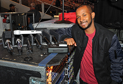 Madonna personal sound tech Demetrius Moore. Photo by Steve Jennings