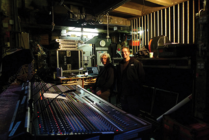 Monitor engineer Rance Caldwell (left) and monitor tech Matt Welty at monitor world.