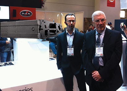 D.A.S. designer Javier Navarro and company president Juan Aberola unveiling the new AERO 40A line array.