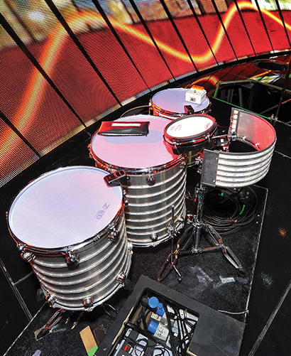 Muse - Dominic Howard's percussion setup - photo by Steve Jennings