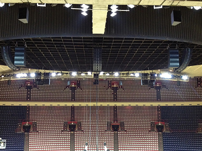 Assembly Hall has a seating capacity to 17,472. Notice the upper fill speakers used to augment the high frequencies in the extremely high seating areas.