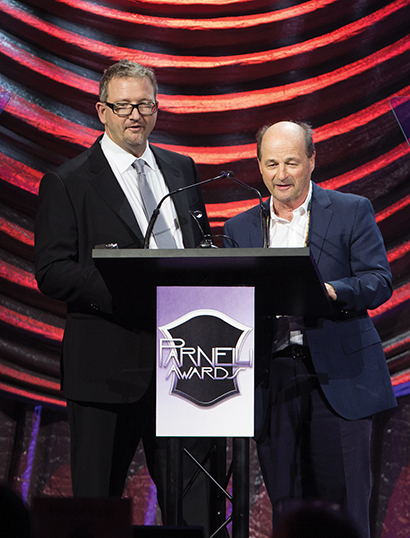 John Brown of Brown United and Marshall Bissett of TMB served as awards presenters. Brown would later accept the 2013 Parnelli Award for Staging Company of the Year. Photo by Adam Kaplan