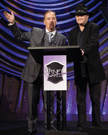 Parnelli Awards executive producer Terry Lowe with gala host Micky Dolenz. Photo by Adam Kaplan