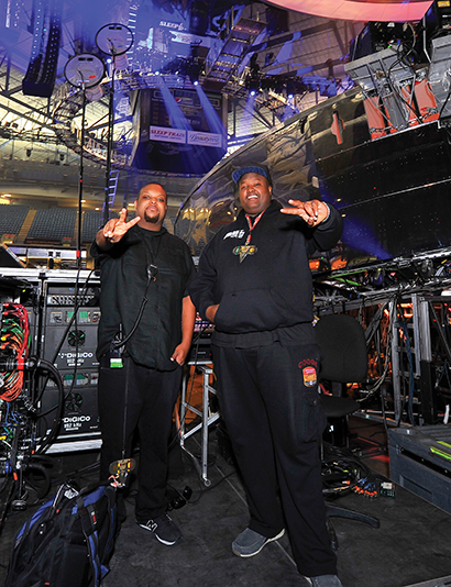 Tour manager Jamil Davis and monitor engineer Sean Sturge. Photo by Steve Jennings