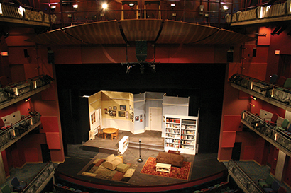 The theater features a, LCR Tannoy VQ system, hung just below the venue’s large, hemisperical acoustical baffle above the stage.