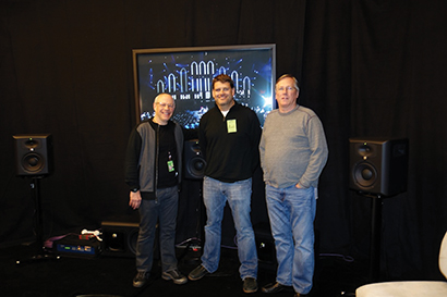 from left, Hank Neuberger, Grammy Awards telecast sound supervisor; Bryan Bradley, vice president, general manager, JBL Professional; and Michael Abbott, Grammy Awards audio director.