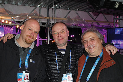 From left, FOH engineer Brian Coon, McCauley Sound’s Sam Ocean and sound director Yiannis Papoutsakis