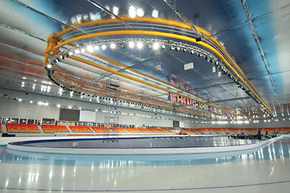 The Adler Arena’s skating oval hosted speed skating at the 2014 Winter Olympics.