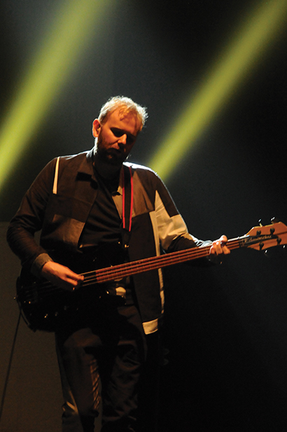 Franz Ferdinand 2014 tour photo by Evan MacKenzie. Pictured here, Nick McCarthy. Pictured here, Bob Hardy on bass.