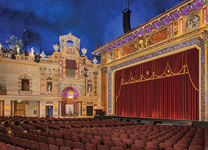 The renovated Saenger Theatre features eight Meyer MICA boxes in a center  hang and two ground stacked Meyer MSL-4’s and 700-HP subs per side, with Midas digital consoles