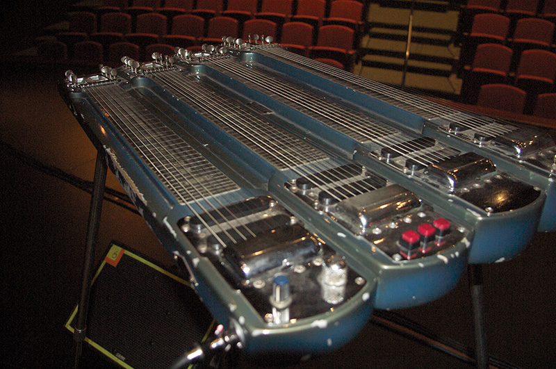 Eddie Rivers plays this four-neck Fender steel guitar.