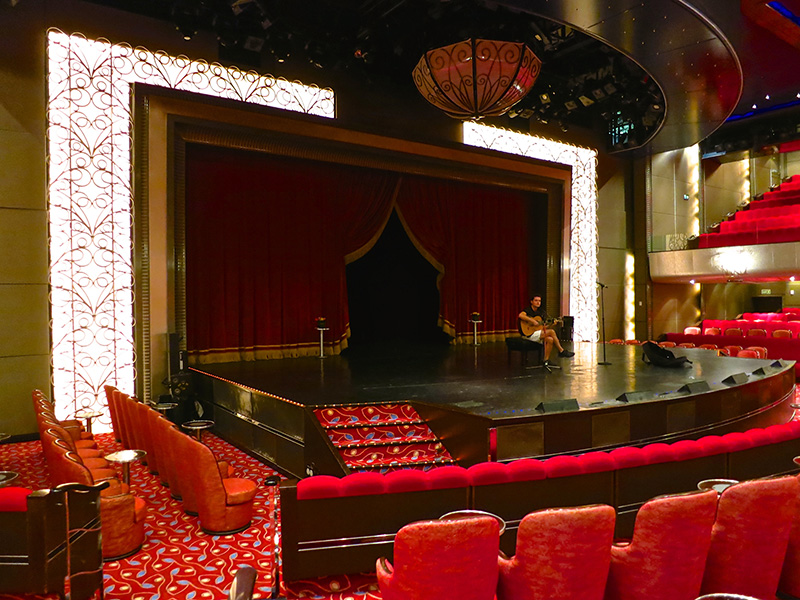 The sumptuous 1,100-seat Royal Theatre on the Queen Mary 2 was the venue for two at-sea shows.