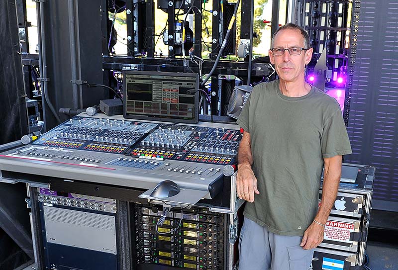 Monitor engineer Michael Prowda at the Avid Venue Profile console. Photo by Steve Jennings