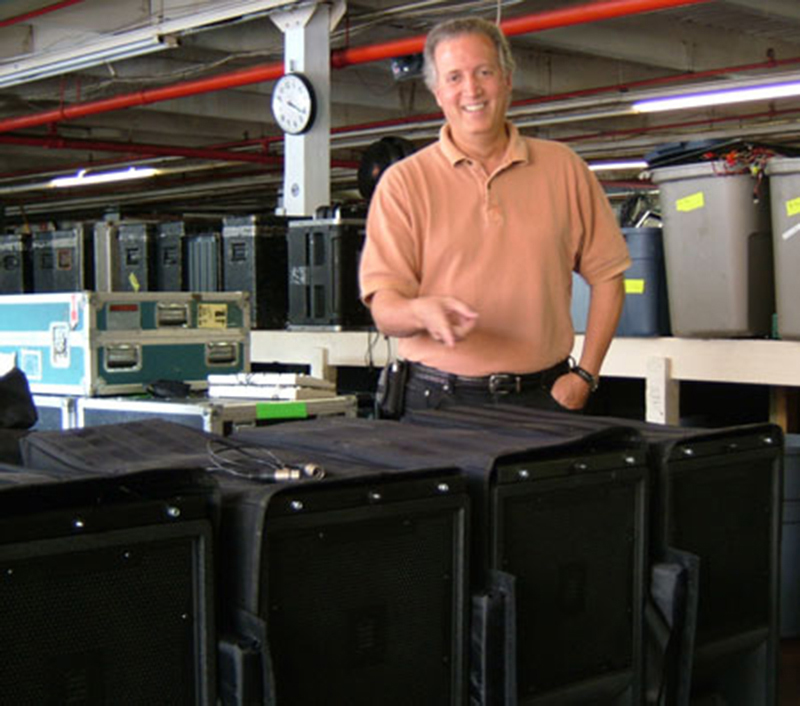 A longtime JBL fan, Goldstein is shown here with part of the 36-box powered VerTec VT4888DP-AN system he acquired in 2006.