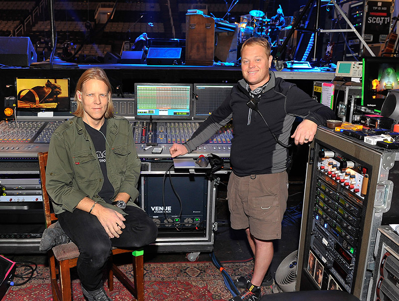 From left, Greg Looper, monitor engineer; and Chuck Smith, monitor assistant.