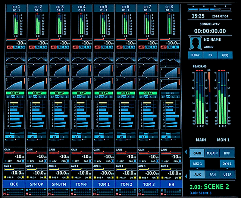 The large 12-inch touch screen provides fast access to channel parameters, DSP and setups. 