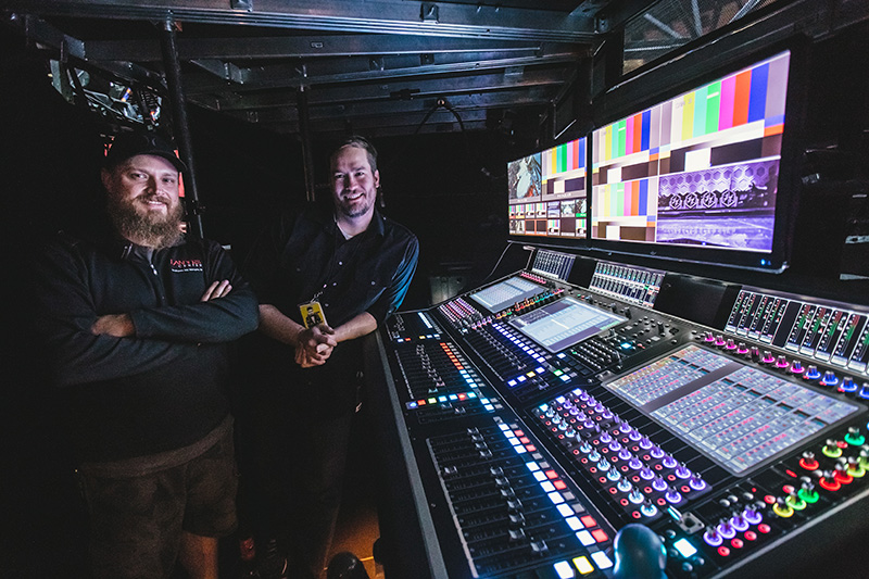 From left, monitor tech Matt Holden and monitor engineer Paul Klimson in monitorworld.