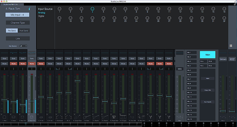 Input channel assignments (at top of screen) are simple and straightforward.