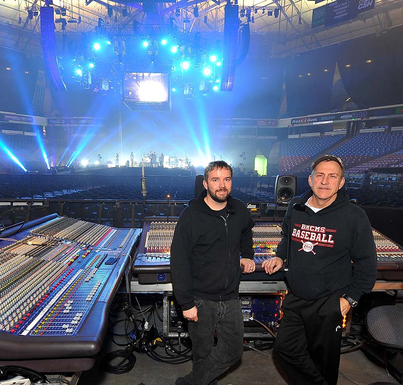 From left, system engineer Jared Lawrie and FOH engineer Billy Moore. Eric Church tour photo by Steve Jennings.