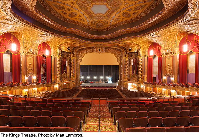 The restored Kings Theatre, right before P.A. hang in January 2015. The floor and mezzanine were re-raked for improved sightlines in live performance, with wider seats and aisles. Photo by Matt Lambros