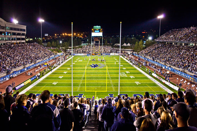 A back-row view of the University of Reno’s Mackay Stadium.