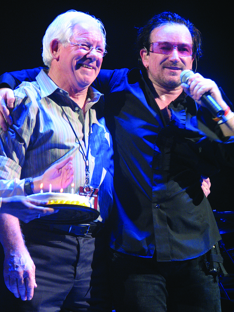 Sheehan with Bono on U2's 2005-2006 Vertigo Tour