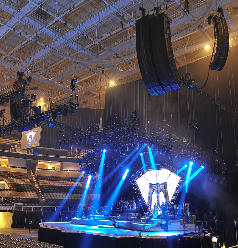 The all JBL-P.A. rig (shown here at San Jose's SAP Center) provided versatile on every venue of the tour. (c) Steve Jennings