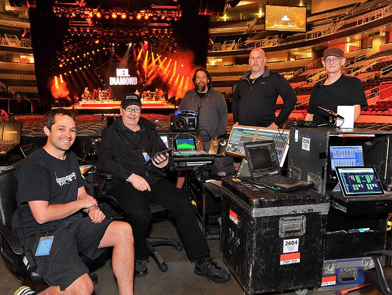 The FOH crew, from left: Jonathan Melton, Stan Miller, Wayne (Chan) Teaster, John (Haircut) Tompkins and John Drane. Photo by Steve Jennings