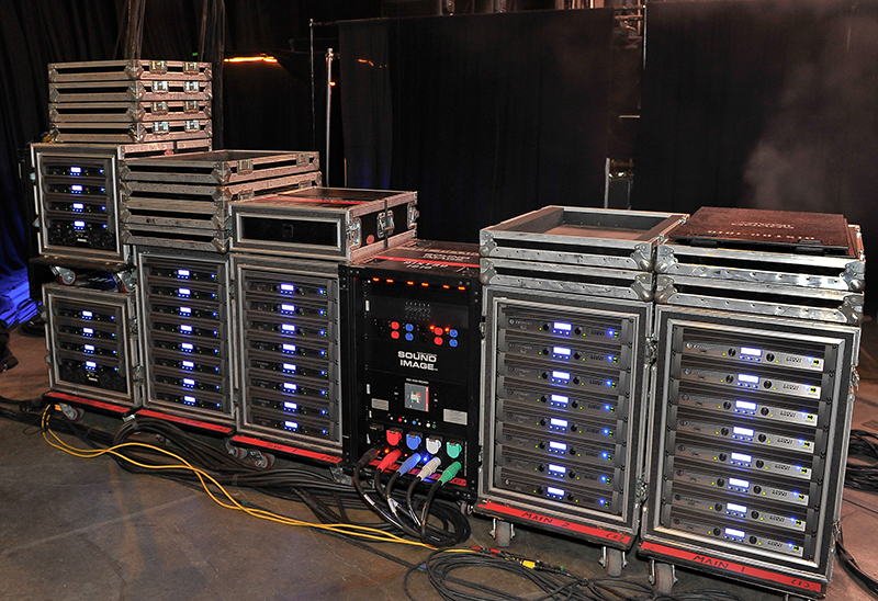 Shown here are 40 of the 100+ Crown I-Tech 1200000HD amps that provided a total of 1.6 million watts of power (c) Steve Jennings