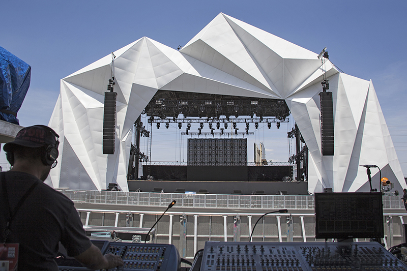 FOH view of the Martin Audio MLA rig on the Evolution stage during setup