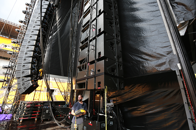 Flown subwoofers were hung in a cardioid array