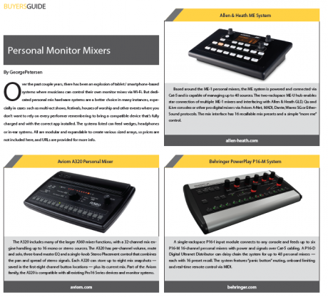 FRONT of HOUSE Magazine Buyers Guide on Personal Monitor Mixers
