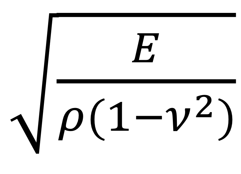 The square root of E divided by [density times (1 minus volume squared)]