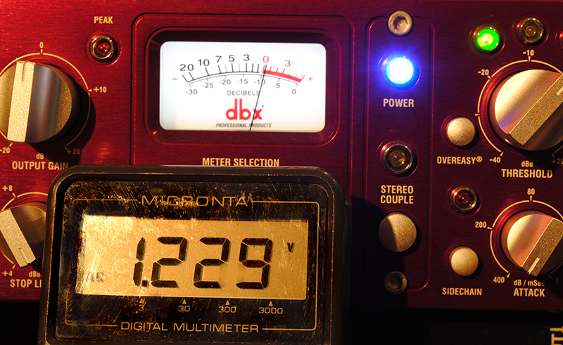 Fig. 1: A zero dB meter reading on a pro device should output approximately +4 dBu (1.23 volts).