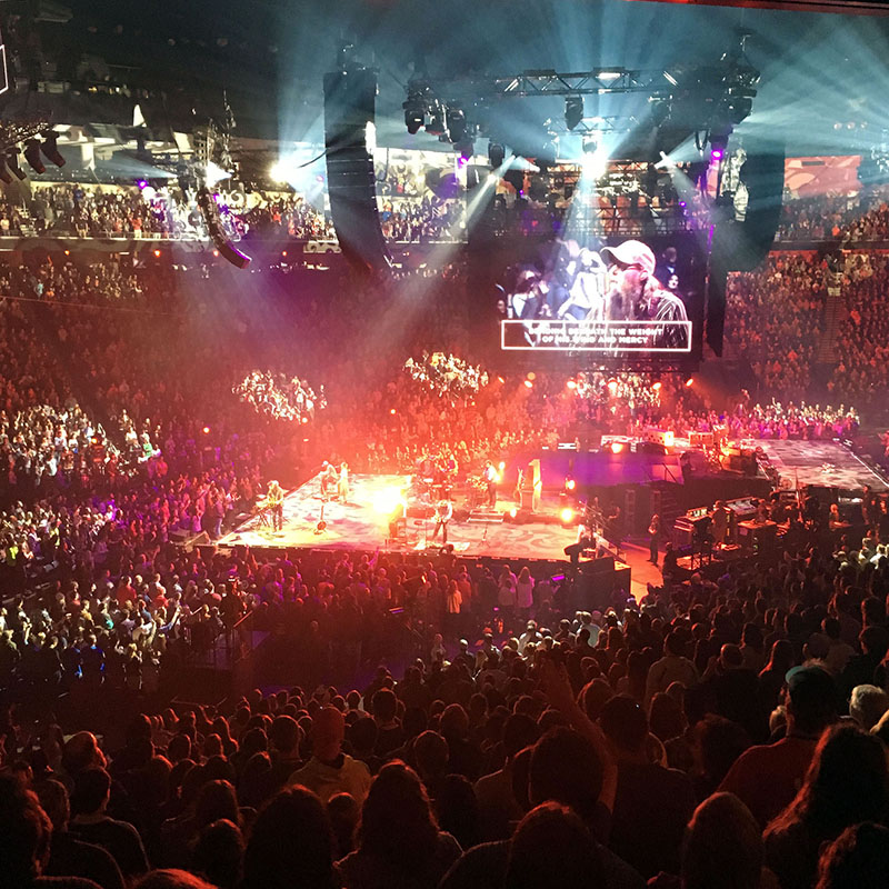 Crowder performing John Mark McMillan’s “How He Loves” to a packed house at Passion 2016 via Rat Sound’s DiGiCo SD7 desks and L-Acoustics K1/K2 P.A.