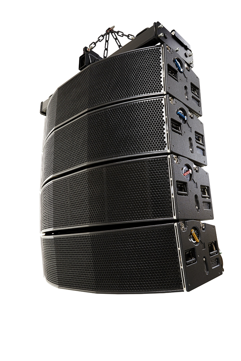 A Vero top cabinet hang can be combined with ground-stacked dual-21, single-24 or single-32 subwoofers.