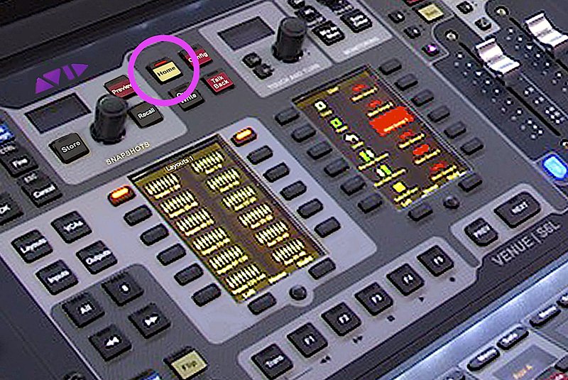 Fig. 1: Location of the fabled (and highly useful) Home button on the Avid S6L’s center section.