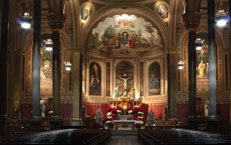 Meyer Sound CAL column arrays were custom painted to blend with the Mother of God Catholic Church’s Italian Renaissance Revival architecture.