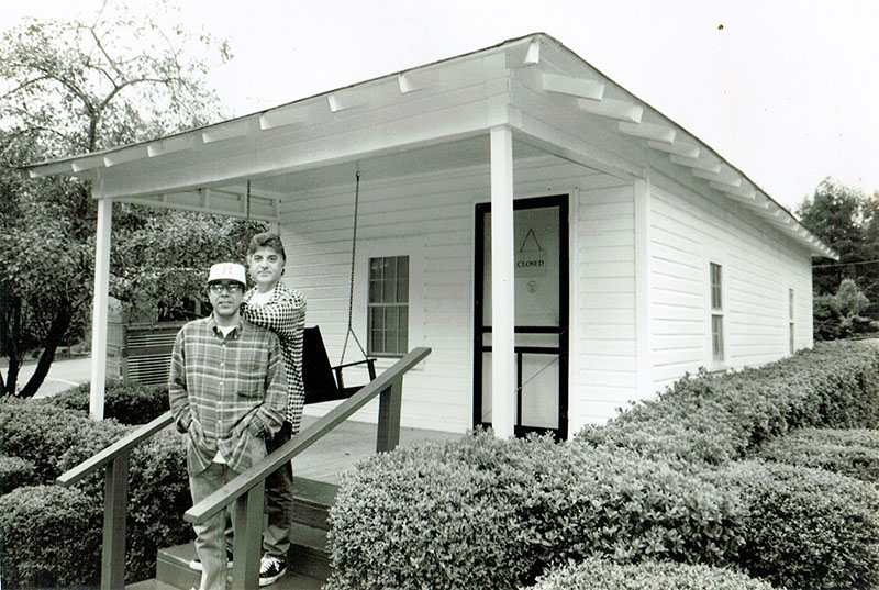 Richard Fernandez and manager Tony Dimitriades in 1985, visiting Elvis Presley's birthplace in Tupelo, MS.