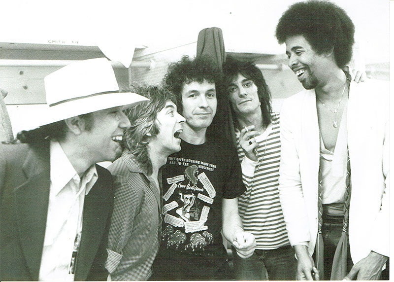 In 1979, with the New Barbarians. From left, Richard Fernandez, Ian McLagan, Frank Foy, Ronnie Wood and Stanley Clarke.