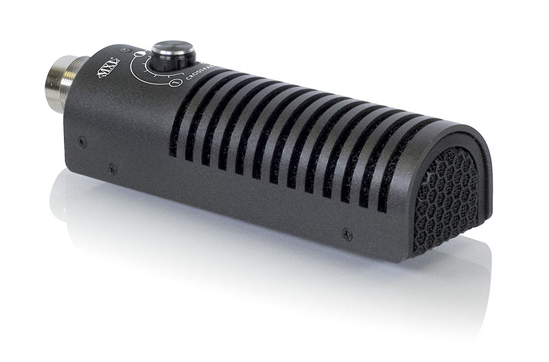 The side-address mic (shown here with capsules pointed downward) has a flat front that is designed to lay up against amp grill cloths.