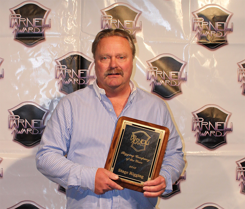 Stage Rigging's Chris Schmidt with the 2016 Parnelli for Rigging Company of the Year