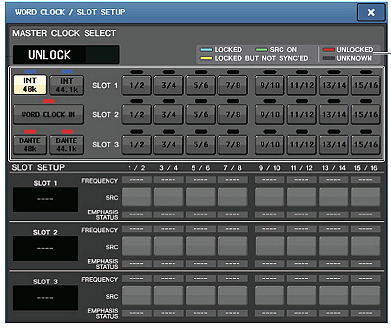 Fig. 2: On the Yamaha CL5 (and most other digital consoles), the Word Clock settings are made on a menu page, such as this one that selects a 48 kHz internal clock signal.