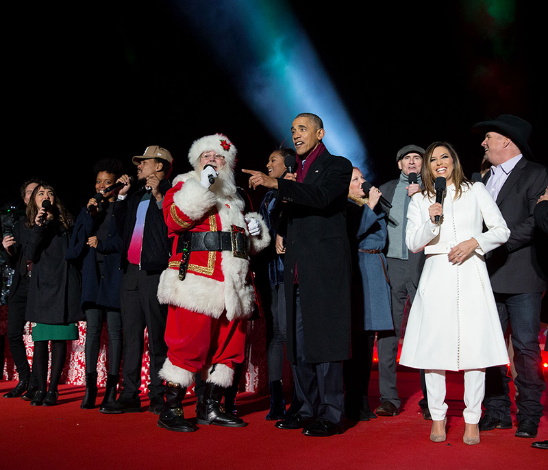 A surprise guest joined the President, the First Lady and the performers for a rousing chorus of 'Jingle Bells.' Photo by Pete Souza