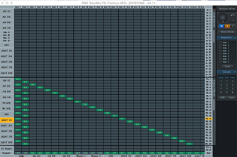 Fig 4 - TotalMix FX matrix screen offers fast, simple I/O routing.