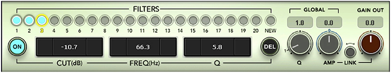 Fig 2 - The X-FDBK’s filter control section allows individual tweaking of suppression filters.