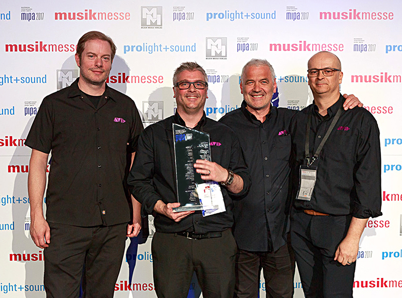 Avid's S6L won the PIPA Award for best live sound console. Shown here, (L-R) are Avid's Derk Hagedorn, Al McKinna, Robb Allan and Chris Lambrechts.